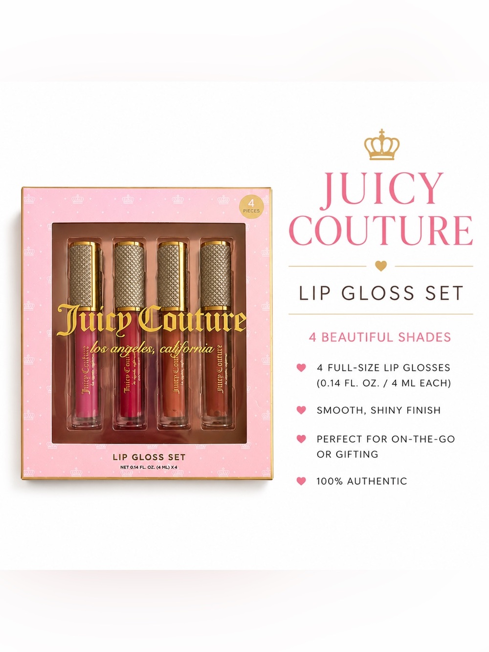 JUICY COUTURE Assorted Pink & Nude Lip Gloss Quartet NIB